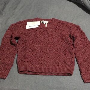 DKNY Jeans Women's Pointelle Long Sleeve Sweater Syrah PXS